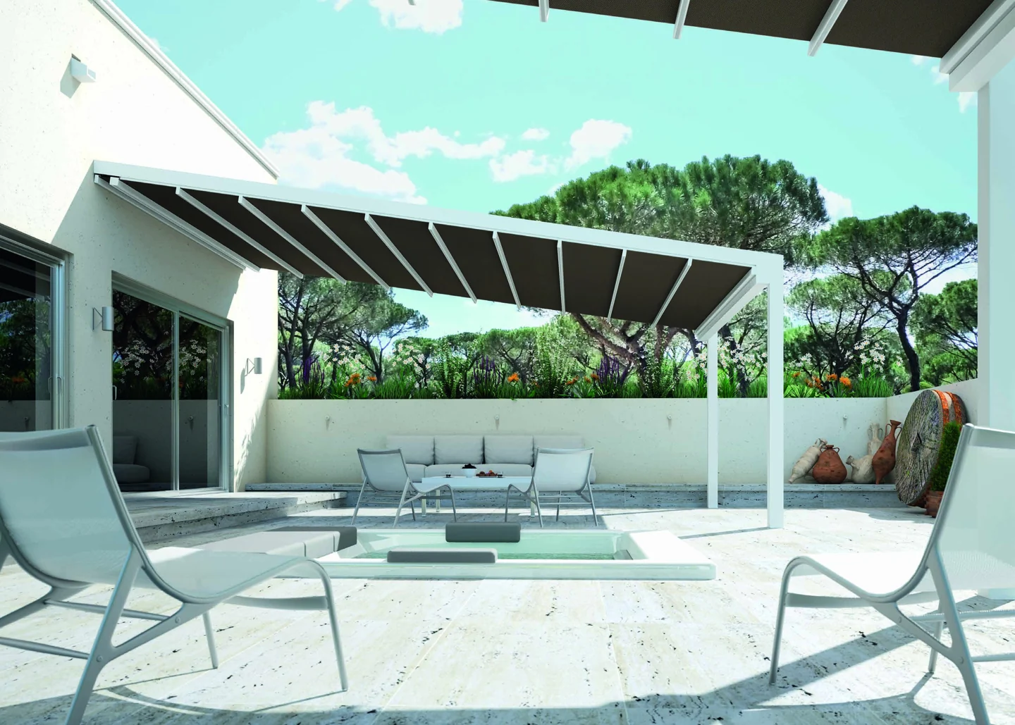 Pérgola de lona tensada Fúlvia. imagen del catálogo del fabricante